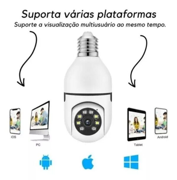 Câmera Segurança Ip 360 Lâmpada Wi-fi Visão Noturna Áudio Hd - Imagem 2