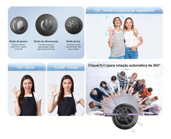Estabilizador Gimbal de Smartphone 360° Rastreamento Inteligente de Rosto AI Controle Inteligente - Imagem 8