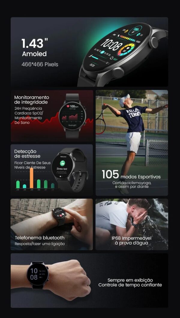 Smartwatch Haylou Solar Plus RT3 Amoled A Prova Dagua - Preto - Imagem 9