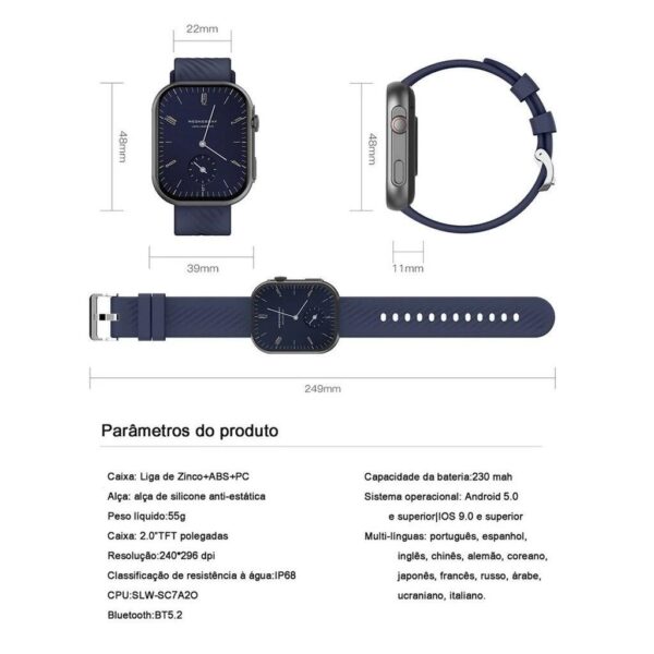 Smartwatch Peje ZW03 Ultra A Prova D'água Pulseira Extra - Dourado - Imagem 4