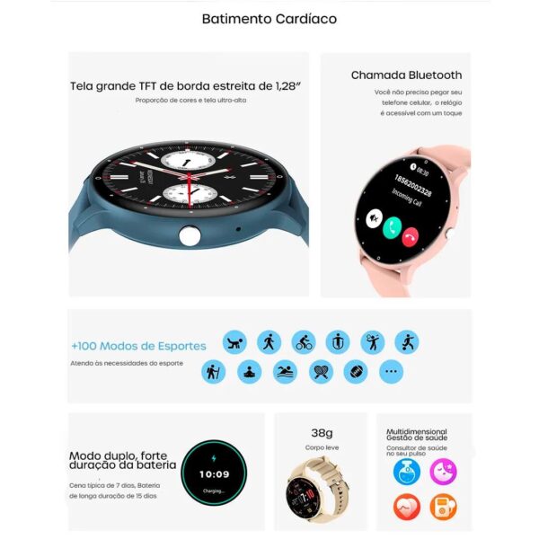 Smartwatch Peje ZW02 Pro A Prova D'água Ameled Pulseira Extra - Azul - Imagem 3